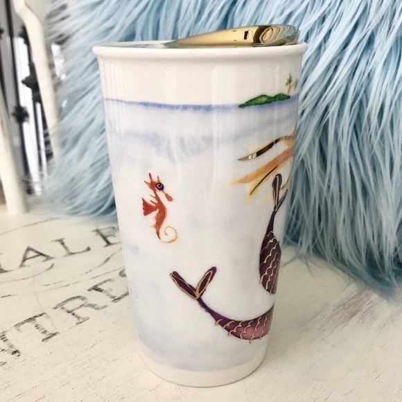 Starbucks, Ceramic, Travel Mug, Collectable, 2016, Mermaid, Gold Lid, 12 oz - Picture 4 of 16